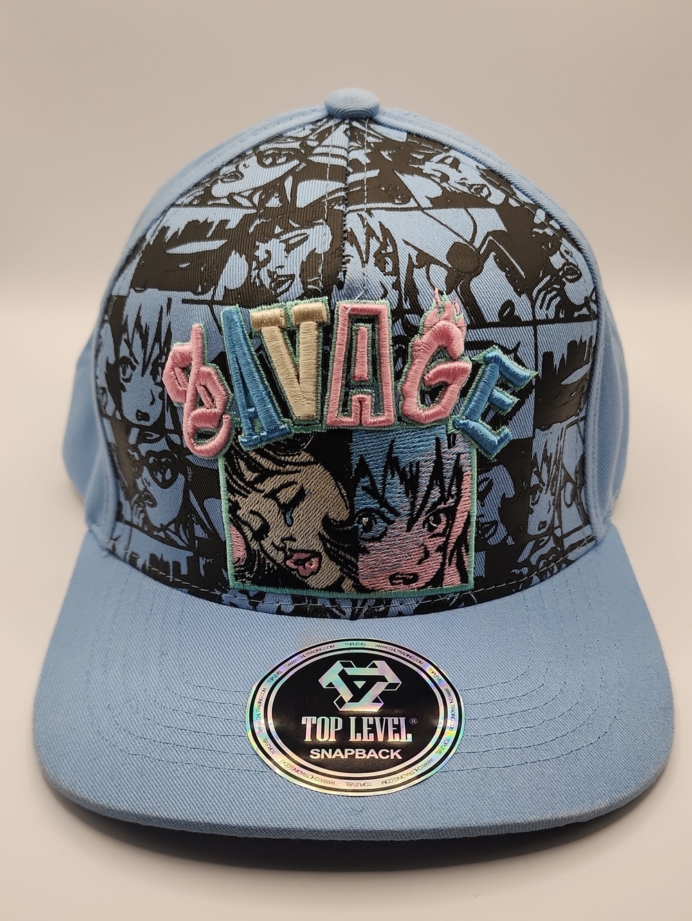 Kids Light Blue 'Savage' Anime-Print Snapback Hat